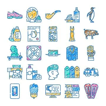Various hand drawn line art elements collection Illustrazione stock