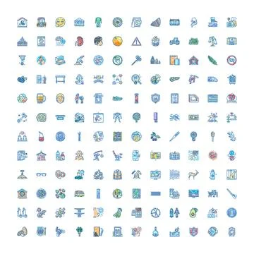 Various hand drawn line art icons collection Stock Illustration