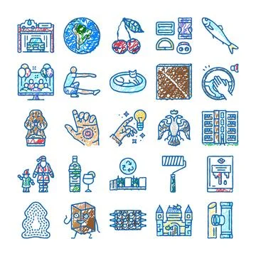 Various hand drawn quirky doodle icons collection Ilustración de archivo