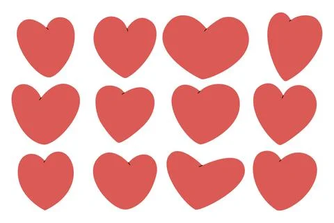 Various hand drawn red hearts set. Vector flat illustration isolated on white Stock Illustration