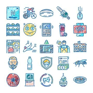 Various hand drawn scribble icons collection concept イラスト素材