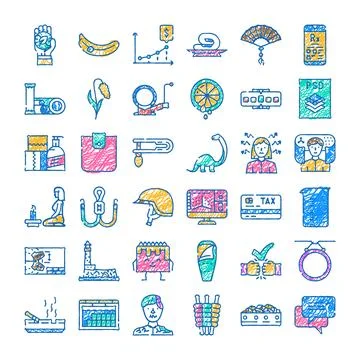 Various hand drawn scribble style icons collection Illustrazione stock