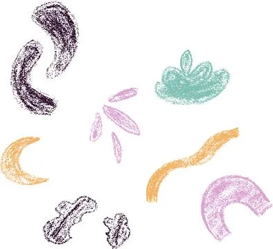 Various hand drawn scribbled shapes and object Stock Illustration