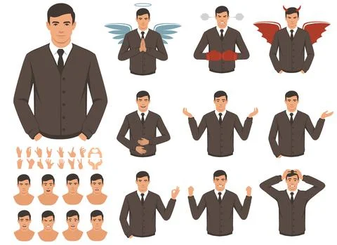 Various hand gestures and expressions. vector illustration Stock Illustration