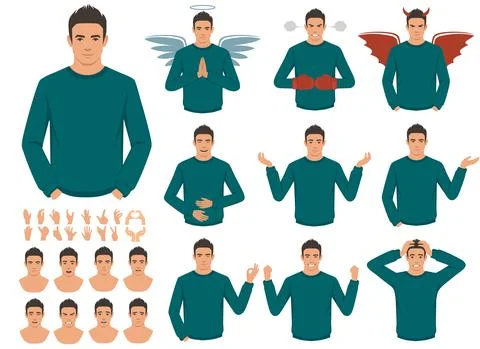 Various hand gestures and expressions. vector illustration Illustrazione stock