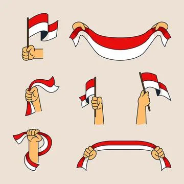Various Hand Holding Red White Flag Ilustración de archivo