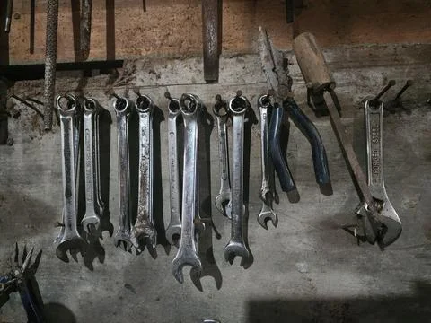 Various hand tools organized Stock Photos
