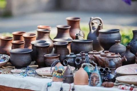 Various handmade rustic ceramic earthenware 写真素材