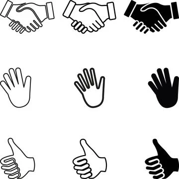 Various Hands Collection, Handshake, Thumbs Up, Hand, Hands Icons Stock Illustration