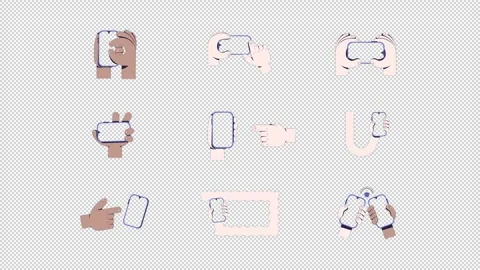 Various hands interact with smartphones mockups animation set Stock Footage 335362276