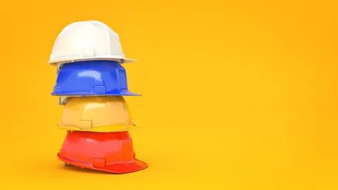 Various hard hats, safety helmets. Stock Illustration