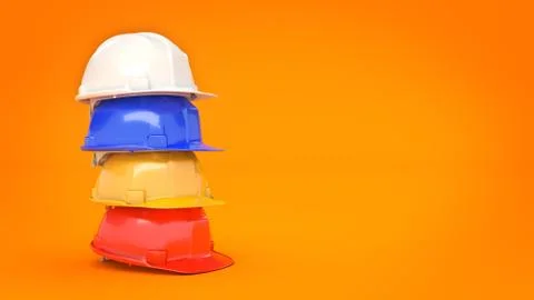 Various hard hats, safety helmets. Stock Illustration