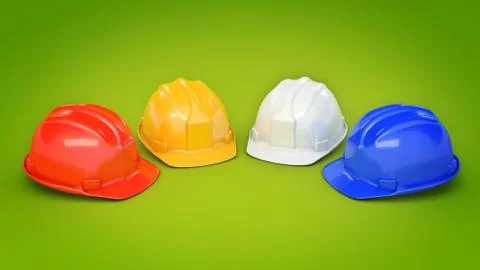 Various hard hats, safety helmets. Stock Illustration