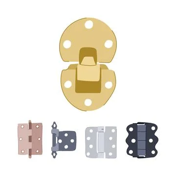 Various hardware pieces including hinges and a decorative latch Stock Illustration
