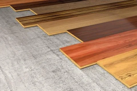 Various Hardwood planks 3D rendering Stock Illustration