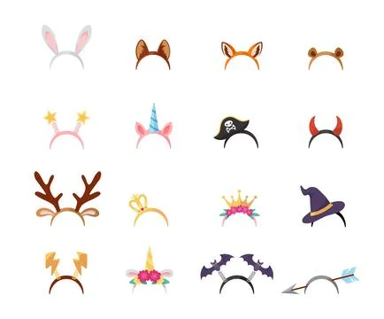 Various headbands set, cartoon flat vector illustration isolated on white Stock Illustration