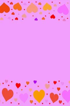 Various hearts of different sizes and colors, placed on border of pink Stock Illustration