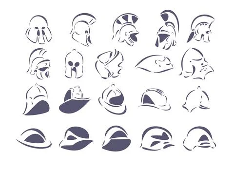 Various helmets line-art set イラスト素材