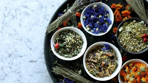 Various herbal tea. Top view.  Stock Footage 95173956