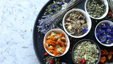 Various herbal tea. Top view. Rotate	 Stock Footage 320857231