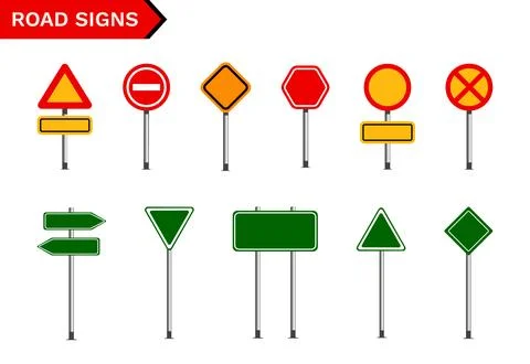 Various highway road signs vector icon set on white backgrounds Stock Illustration