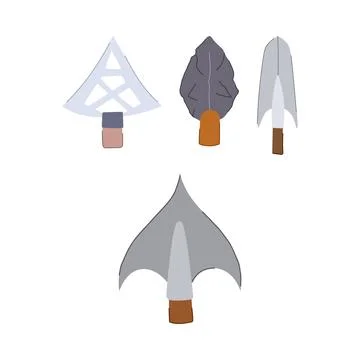 Various historical ancient weapon arrowhead point collection Stock Illustration