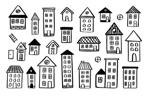 Various houses doodle set. vector hand drawn doodle style Stock Illustration