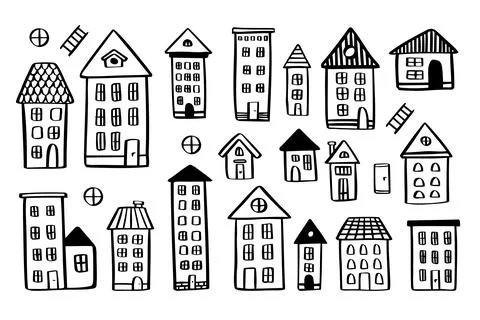 Various houses doodle set. vector hand drawn doodle style Stock Illustration