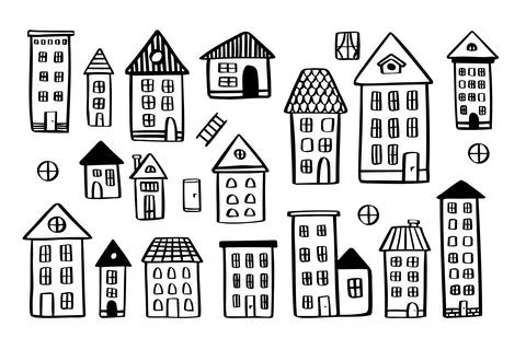 Various houses doodle set. vector hand drawn doodle style Ilustración de archivo
