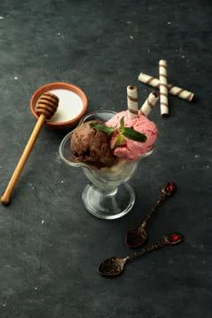 Various ice cream on the table Stock Photos