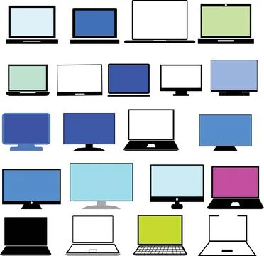 Various icon set such as laptop icon and more. Eps 10 icon set. Stock Illustration