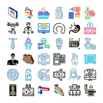 Various icons flat design collection illustrating concepts Stock Illustration