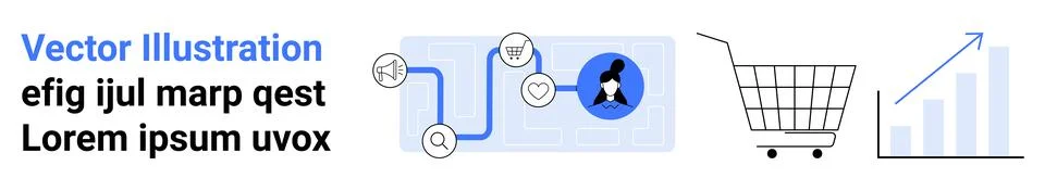 Various icons including a digital workflow with magnifiers, business team dec Stock Illustration