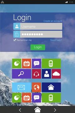 Various icons with login window on device screen 스톡 일러스트