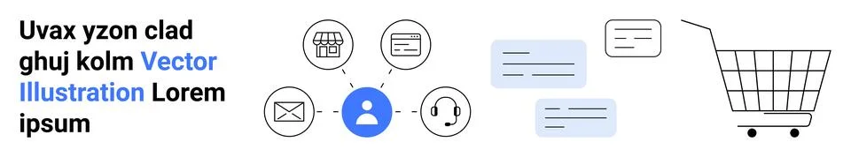 Various icons represent customer support, communication methods, and an onlin 스톡 일러스트
