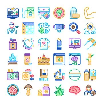 Various icons representing different aspects of lifestyle and technology Stock Illustration