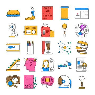 Various icons representing diverse fields and concepts Ilustração Stock