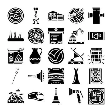 Various icons set representing abstract concepts and objects Stock Illustration
