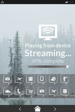 Various icons with text on device screen Stock Illustration