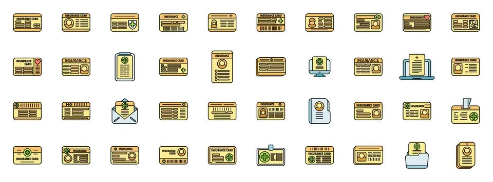 Various id and document icons arranged in a grid pattern Illustrazione stock