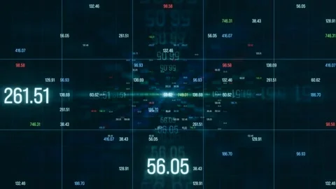 Various illuminated numbers in a wire frame with reflections and mirror effec Stock Footage 278159447