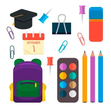 Various individual school supplies vector set Stock Illustration