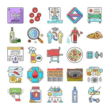 Various industries and services icon collection in grid Illustrazione stock