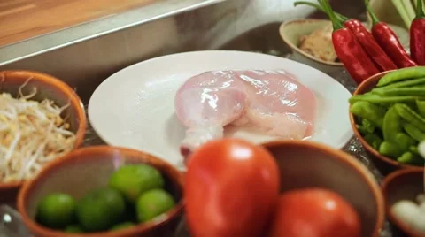 Various ingredients for cooking on ice Stock Footage 65410148