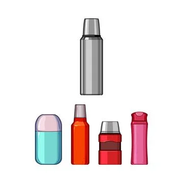 Various insulated bottles keeping drinks hot cold Stock Illustration