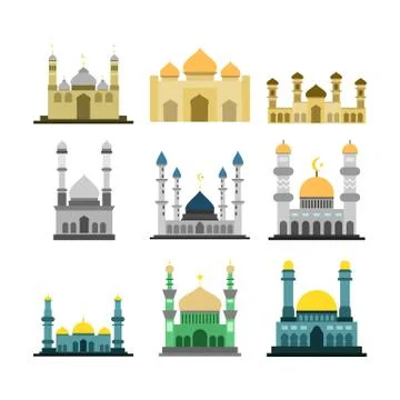 Various Islamic Mosque Building Illustration Design Set Stock Illustration