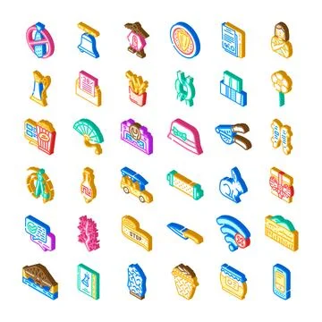 Various isometric colored icon set creating collection Stock Illustration