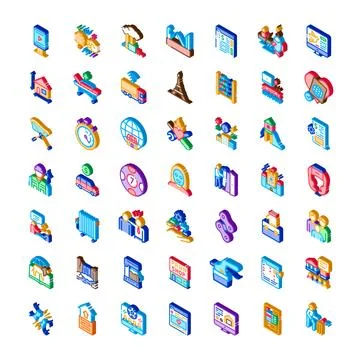 Various isometric concept icons representing business technology services Illustrazione stock