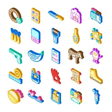 Various isometric concept icons representing different objects Stock Illustration