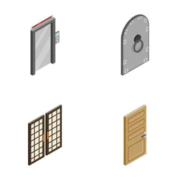 Various isometric door types offering entrance and exit solutions Stock Illustration